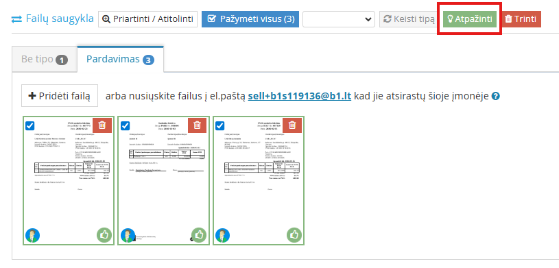 Sąskaitos failo pridėjimo langas programoje